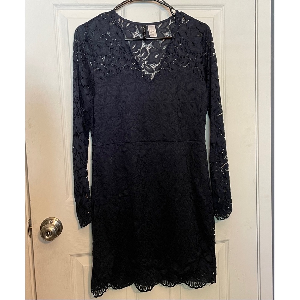 Lace dress, navy blue, H&M, size 12